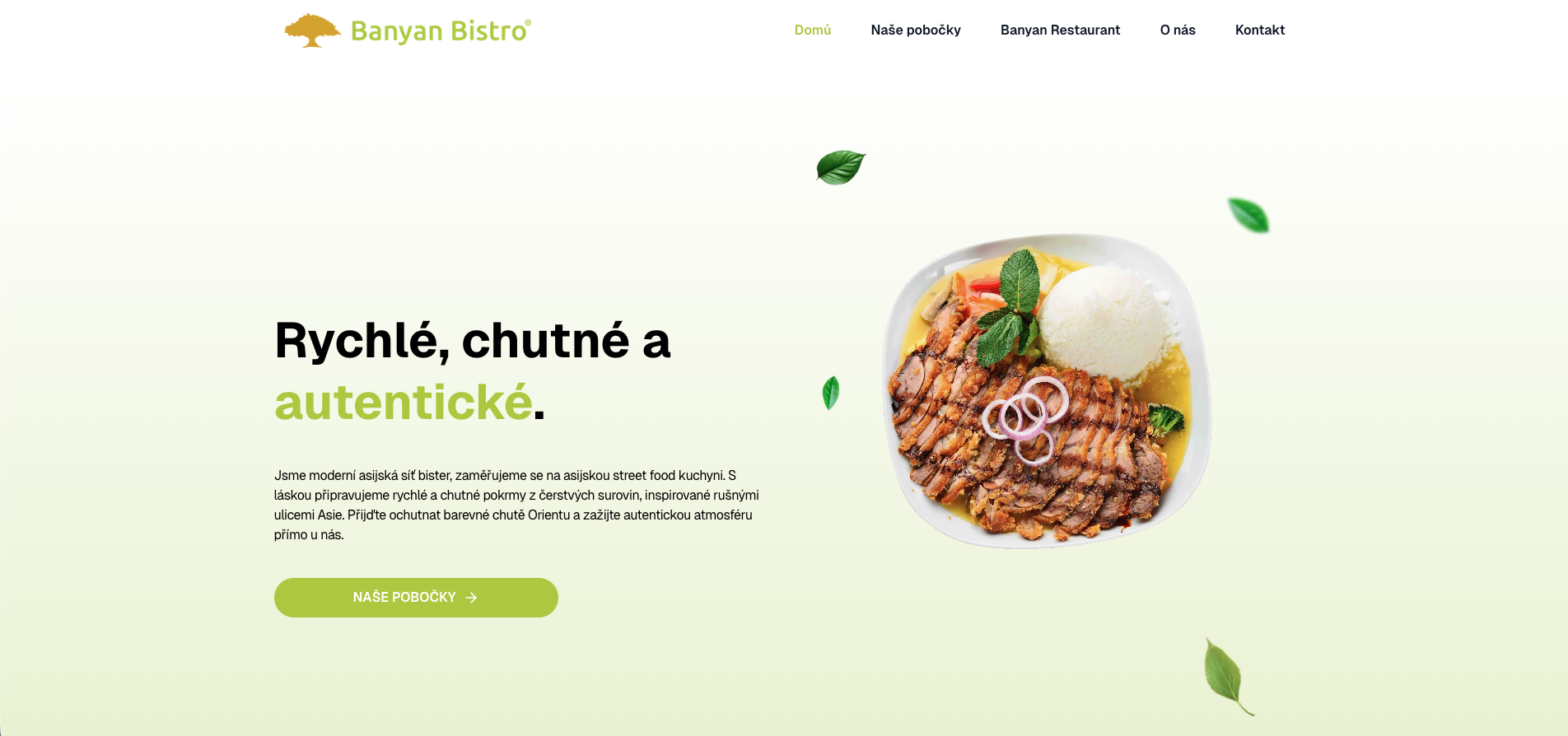 Prezentační web Banyan Bistro s dynamickou mapou poboček
